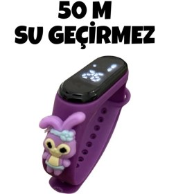 Resim Mor Figürlü Dijital Çocuk Saati, Dokunmatik Ekran ve Su Geçirmez Özelliklerle Hazır! 