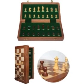 Resim MCM Group Mıknatıs Taşlı Ahşap Katlanabilir Kutulu Satranç Oyunu 30 cm 