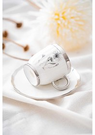 Resim Acar Melody 6 Kişilik Porselen Kahve Fincanı Takımı 90 Ml 5142 Silver Model-1 Beyaz - Gümüş 