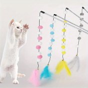 Resim Renkli Pom-Pomlar & Tüylerle Etkileşimli Kedi Oyun Çubuğu - Dayanıklı Plastik, Pil Gerektirmeyen Oyun Çubuğu Tüm Kedi Irkları İçin | Doğal Av İsteği Uyarır, Etkileşimli Kedi Eğlencesi|Değiştirilebilir Peluş Toplar|Tüy Kedi Oyun Çubuğu, Kedi Oyuncakları 