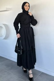 Resim Etek Bluz Kombinli Tesettür İkili Takım Siyah TZL-P-00020581 