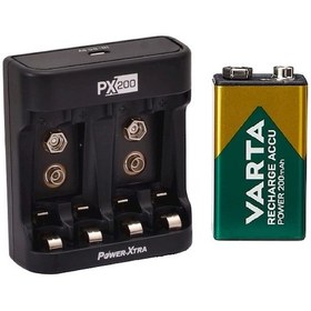 Resim Varta 56722 9V 200 mAh Şarjlı Pil + Power-Xtra PX200 A-AAA ve 9V USB Pil Şarj Cihazı 