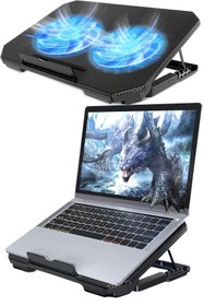 Resim TechnoStation 2 Gözlü Büyük Fanlı Laptop Soğutucu Stand Yükseklik Ayarlı Geniş Laptop Fanı 