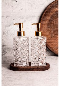 Resim Snippy Bella - Ahşap Stantlı 2'li Cam Sıvı Sabunluk Deterjan Şise 