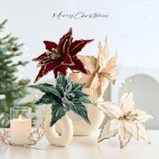 Resim 3 Adet Şık Poinsetiya Çiçeği - 25.91 cm Parlak Pullu Kadife Yapay Noel Dekoru (Kırmızı, Altın ve Beyaz), Pil Gerektirmeyen İç Mekan ve Parti Merkezi Süsü, Tatil Vazo Dizileri İçin Mükemmel 