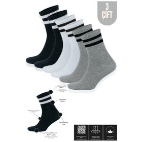 Resim Kral Socks Erkek Kadın 12 Çift Çizgili Kolej Tenis Çorabı Pamuklu Terletmez Çorap Asorti 