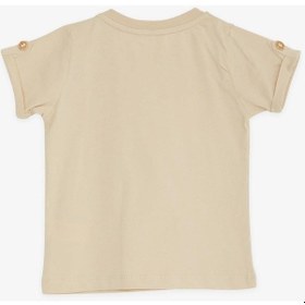 Resim Erkek Bebek Pamuklu Omuzdan Düğmeli Cepli Basic Tshirt-12825-bej Bej 
