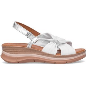 Resim Elit Zeyn 8066 Kadın Hakiki Deri Dolgu Topuk Sandalet Beyaz Beyaz 