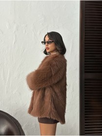 Resim Caddebostan Moda Açık Kahve Peluş Kaban Modern Premium Luxury Trend Tasarım Kaban 