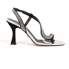 Resim Dericlub Kadın Stiletto Ucu Açık Taşlı Topuklu Ayakkabı Gerçek Deri Sy 27365 Siyah/gümüş Siyah/gümüş 