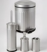 Resim Eforeca Vintage 4 Lü Çöp Kovası Banyo Seti Çizgili Gri 