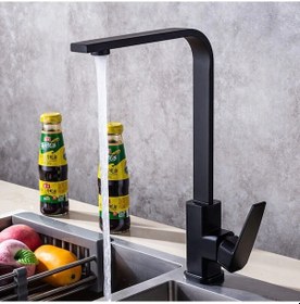 Resim Sardıcı Kare Mutfak Bataryası Mat Siyah Musluk 