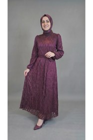 Resim Patisca Kadın Işıltılı Baklava Desenli Tül Tesettür Abiye 