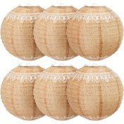 Resim 6 adet Boho Chic Burlap Kağıt Feneri Dantel Kenarlıklı - 20.32cm Yuvarlak Rustik Çiftlik Evi Dekoru Düğünler, Doğum Günleri ve Sınıf Parti için - İç Mekan Asılı Dekorasyon ile İngilizce Metin, Etkinlik Dekoru | Rustik Çiftlik Evi Stili | Burlap Kağıt Fenerleri, Fenerler Ev Dekoru 