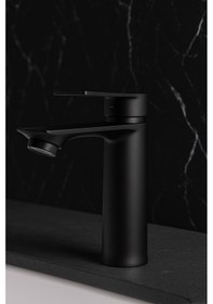 Resim Lüks Siyah Sabit Aç Kapa Kısa Lavabo Bataryası Su Tasarruflu, Dayanıklı, Modern Tasarım Mat Siyah 