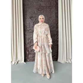 Resim Esra Butik Minimal Desenli Şifon Tesettür Elbise - Astarlı Rahat Kesim Uzun Elbise 