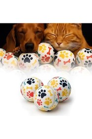 Resim Tuncel Store Kanji 3'Lü Kedi Köpek Tenis Topu | 6.5 Cm Orta Boy Renkli Pati Desenli Dayanıklı Oyuncak | Diş Dostu 