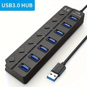 Resim VVIA Yüksek Hızlı USB 3.0/2.0 Hub - 4 ve 7 Portlu Splitter LED Güç Göstergeleri ile, 30cm Kablo Dahil, Dizüstü Bilgisayarlarla Uyumlu - Siyah 