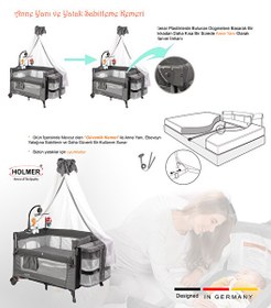 Resim Holmer Coolstyle Premium Cibinlikli Dönenceli Anne Yanı Oyun Parkı Beşik 70x110 CM Koyu Gri 