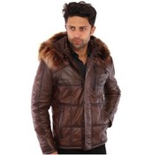 Resim Hakiki Kuzu Derisi Kapşon Kürklü Fermuarlı Erkek Deri Ceket Kahverengi Kahverengi 