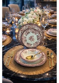 Resim Porser Velour Maroon Fulya 24 Parça Yemek Takımı Beyaz 