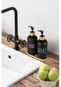 Resim 2 Li Bambu Altlıklı Sıvı Sabunluk Seti Siyah Siyah 