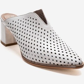 Resim Luvishoes Toen Beyaz Cilt Hakiki Deri Kadın Kalın Topuklu Terlik 