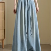 Resim Kadınlar İçin Hafif Yazlık Geniş Paça Kot Pantolon - Ayarlanabilir Bel, Yumuşak Dantel Kumaşlı Rahat Kesim, İlkbahar/Sonbahar Günlük Giyim, Çok Amaçlı Casual Pantolon 