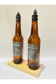 Resim TURGUTS 3 Lü Yağdanlık Seti Ahşap Standlı 