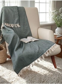 Resim %100 Pamuk Koltuk Örtüsü - Çok Amaçlı Koltuk Şalı, Pike, Piknik Örtüsü-170x220cm Yesıl Yeşil 