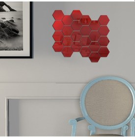 Resim Xindoker 32 Parça Akrilik Ayna Duvar Sticker Seti - Dıy Dekor, Çocuk Odası, Banyo İçin - Kırmızı, 8x7x4cm 