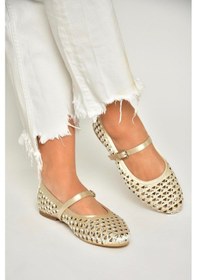 Resim Fox Shoes U725513204 Bej Kumaş Taş Detaylı Kadın Babet Bej-kumaş Bej 