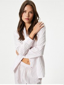 Resim Koton Gömlek Yaka Pijama Üstü Uzun Kollu Düğmeli Pınk Strıpe 4slk50035mw Pembe 