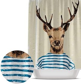 Resim Banyo Duş Perdesi Geyik Desen Banyo Perdesi Tek Kanat Duş Perdesi, 180x200 Küvet Perdesi C Halka Hediyeli Banyo Perdeleri Polyester Kumaş Duş Perdeleri - Küflenmez Duş Perde Su Geçirmez Banyo Perde 