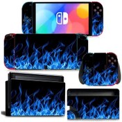 Resim Sunshine022 Switch Oled İçin Siyah Alev Desenli Tam Kaplamalı Çizilmeye Dayanıklı Konsol Stickerları 