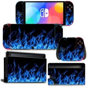 Resim Sunshine022 Switch Oled İçin Siyah Alev Desenli Tam Kaplamalı Çizilmeye Dayanıklı Konsol Stickerları 
