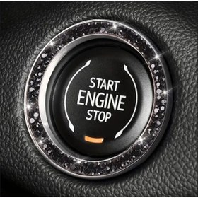 Resim Buse Araç Start Stop Siyah Kristal Taşlı Ateşleme Düğmesi Halkası 