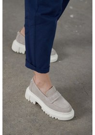 Resim Matilda Gri Süet Hakiki Deri Kadın Loafer Gri 