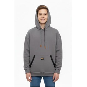 Resim Kapüşonlu Kanguru Cepli 2 İplik Mevsimlik Erkek Çocuk Sweatshirt-90940 Füme 
