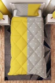 Resim BelezaHome Gri Sarı Yıldız Desenli Tek Kişilik Çocuk Yorganı Uyku Seti 