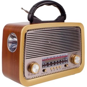 Resim Nostalji Ahşap Radyo Şarjlı Fenerli Mp3 USB Aux Ys-3199BT 