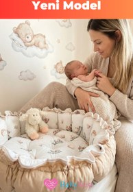 Resim Premium Yuvarlak Oyun Minderi – %100 Pamuk, Ultra Yumuşak Dolgu, Geniş İç Alan, Emniyetli Kenar Bariyerli, Bebek Uyku ve Oyun Yatağı 