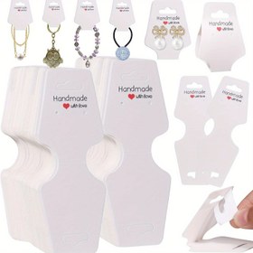 Resim 50/100 adet "Sevgiyle El Yapımı" Kraft & Beyaz Takı Gösterim Kartları, Kendinden Yapışkanlı Arka Yüz, Kolyeler, Küpeler, Bilezikler, Saç Aksesuarları için, Rustik Perakende Ambalaj, 4.7x1.77 inç (12x4.5 cm) - Takı Yapımı Gösterim ve Ambalaj Malzemeleri 