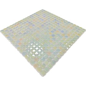 Resim MozaiKristaL Mutfak Tezgah Arası, Havuz, Banyo, Sauna, Spa, İç ve Dış Ortamlarda Tüm Yüzeyler İçin 15X15MM. Hologramlı Beyaz . 31,5X31,5CM. Fileli Cam Mozaik. ( 1 M2 Fiyatıdır ) 