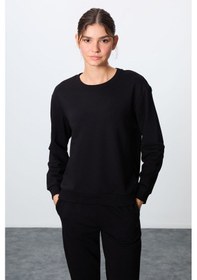Resim Tommy Life Siyah Kompakt Pamuklu Kalın Pürüzsüz Dokulu O Yaka Oversize Fit Kadın Eşofman Takım - 95341 Siyah 
