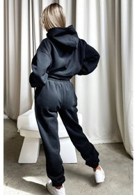 Resim Ellore Australia Eşofman Takımı Sweatshirt Jogger - Siyah Baskılı Oversize Şardonlu Kapüşonlu Siyah 