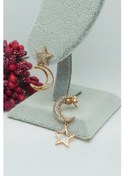 Resim Rose Altın Kaplama Vip Seri Ay Yıldız Küpe 2,4 cm 