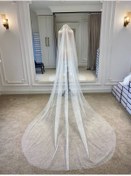 Resim Mediha Cambaz Uzun Rahibe Simli Kırık Beyaz Güzel Hayal Tül Duvak 250 Cm 
