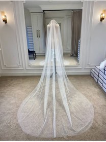 Resim Mediha Cambaz Uzun Rahibe Simli Kırık Beyaz Güzel Hayal Tül Duvak 250 Cm 