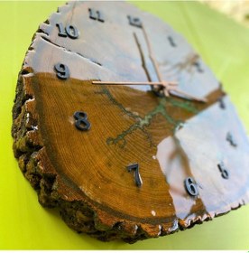 Resim Lichtenberg Desenli Epoksi Kaplamalı Ahşap Duvar Saati Bronz 